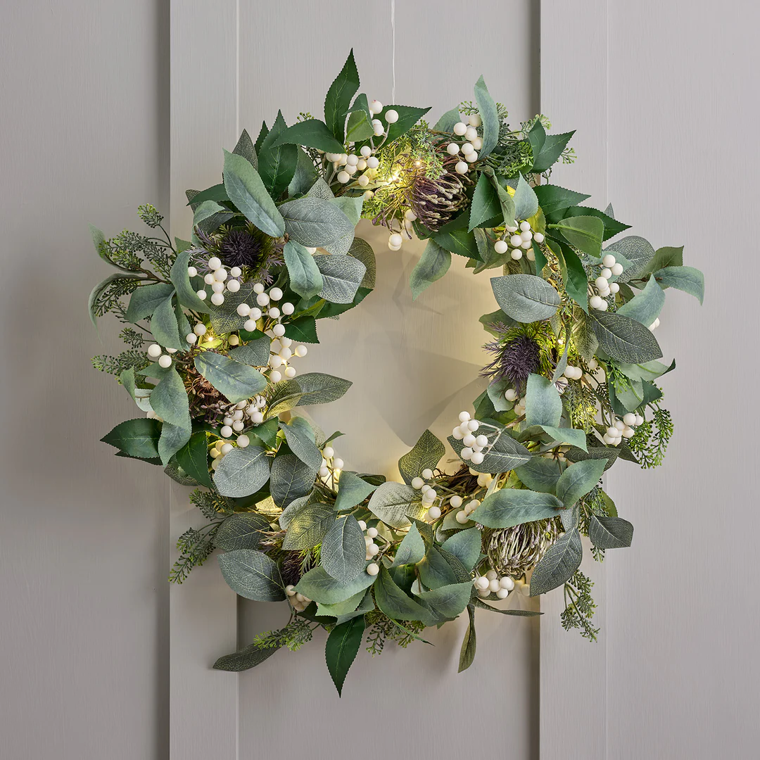 Lights4fun – Couronne de Noël Pré-éclairée à Baies Blanches de 60 cm – Image 2